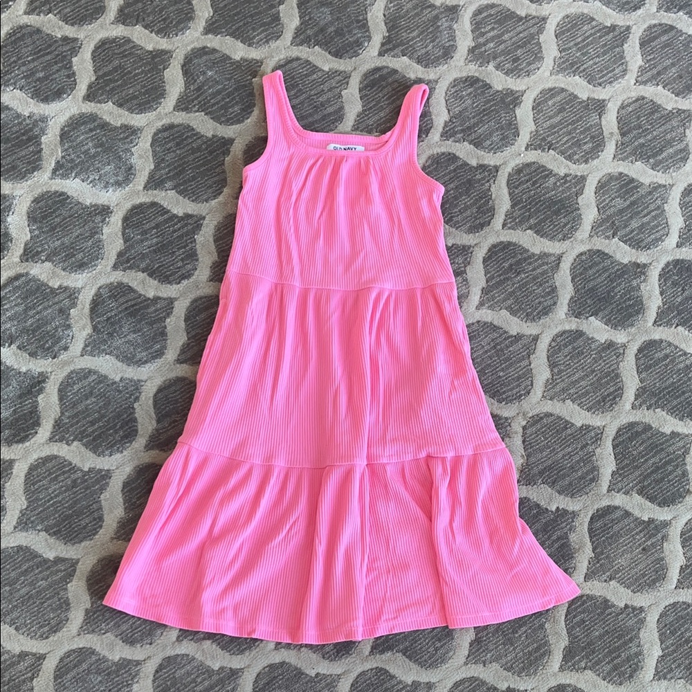 Old Navy Bright Pink Ribbed Tiered Tank Dress